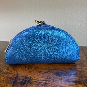 PLG Sunset Pouch Metallic Pebbled Comet Blue Lobster Clasp Keys Coins Makeup
